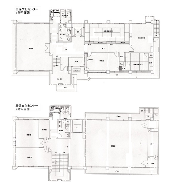 三保文化センター平面図1階2階