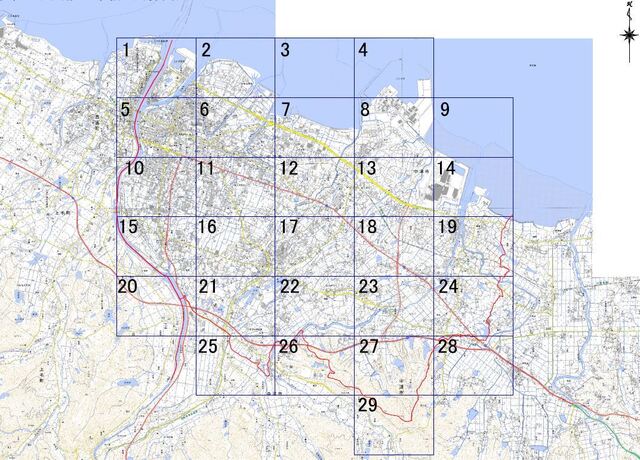 中津市地形図区郭割図
